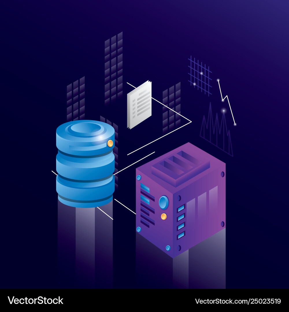 Computer server with data center icons vector image