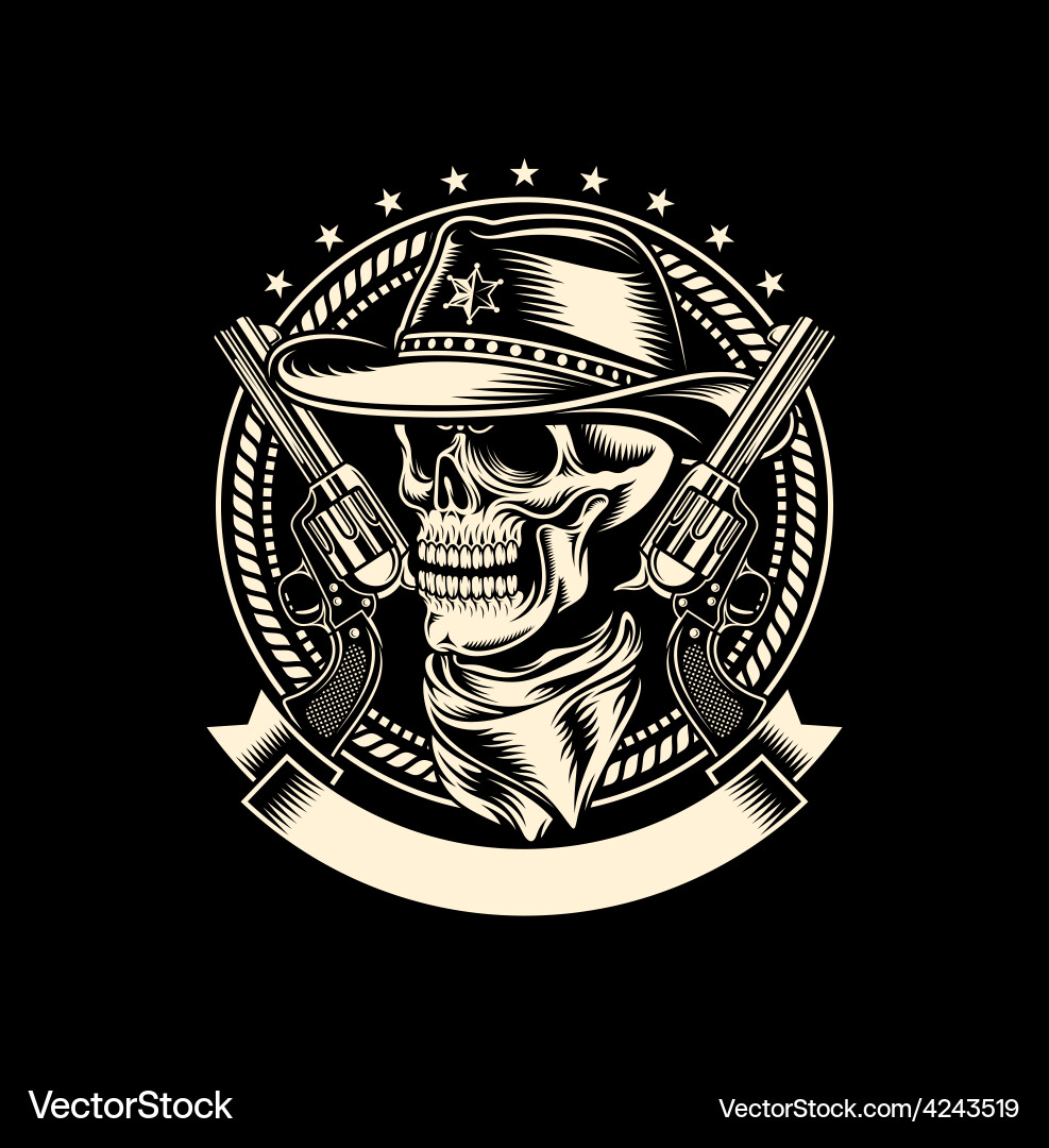 Cowboy Skull with Handguns vector image