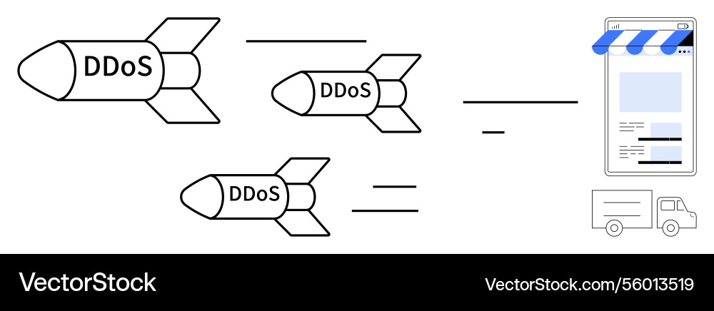 Cyberattack visualized as ddos missiles targeting Cyberattack visualized as ddos missiles targeting vector image
