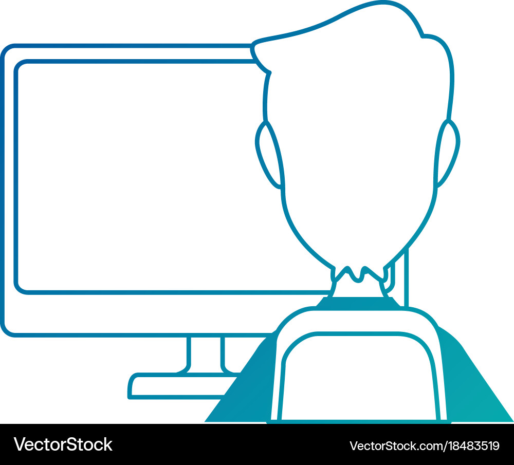 Desktop computer with user vector image