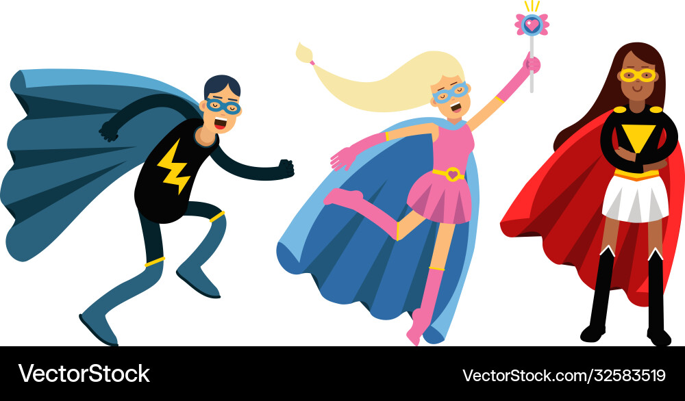 Man and woman characters in superhero costumes Man and woman characters in superhero costumes vector image