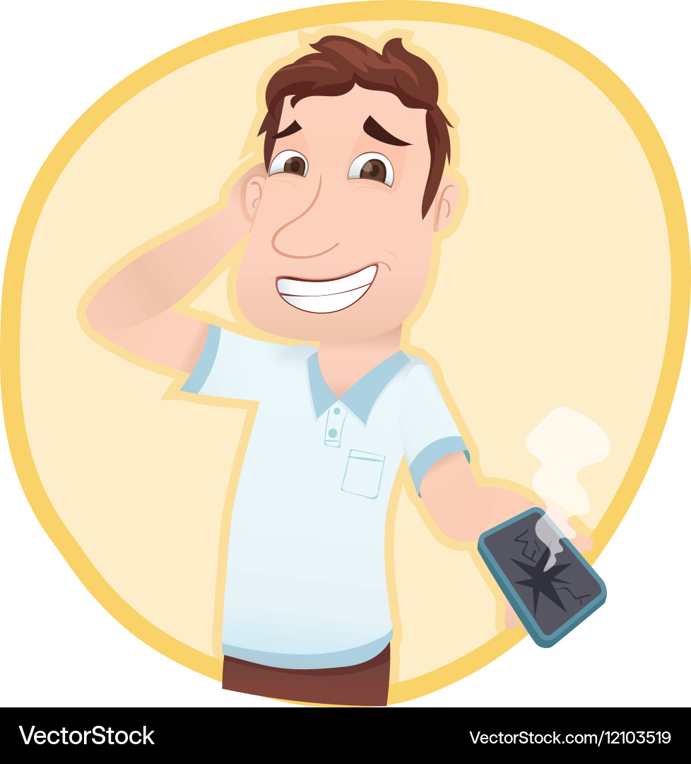 Man showing broken smartphone Vector Image