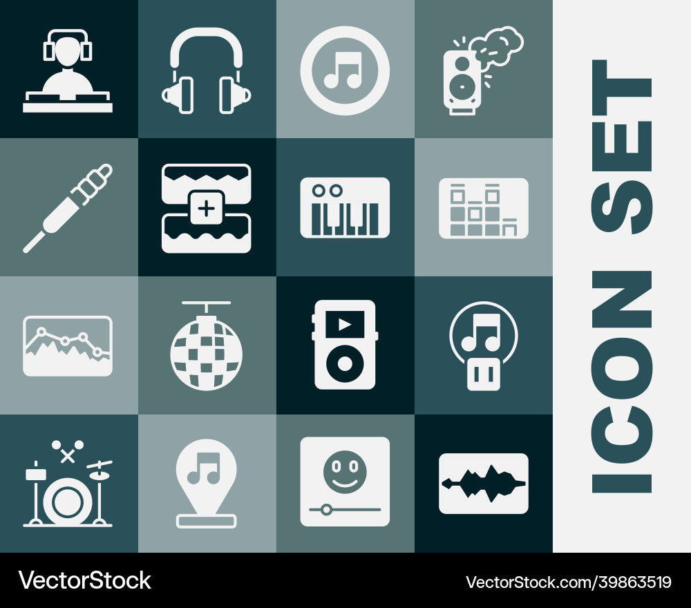 Set music wave equalizer pause button note tone Vector Image