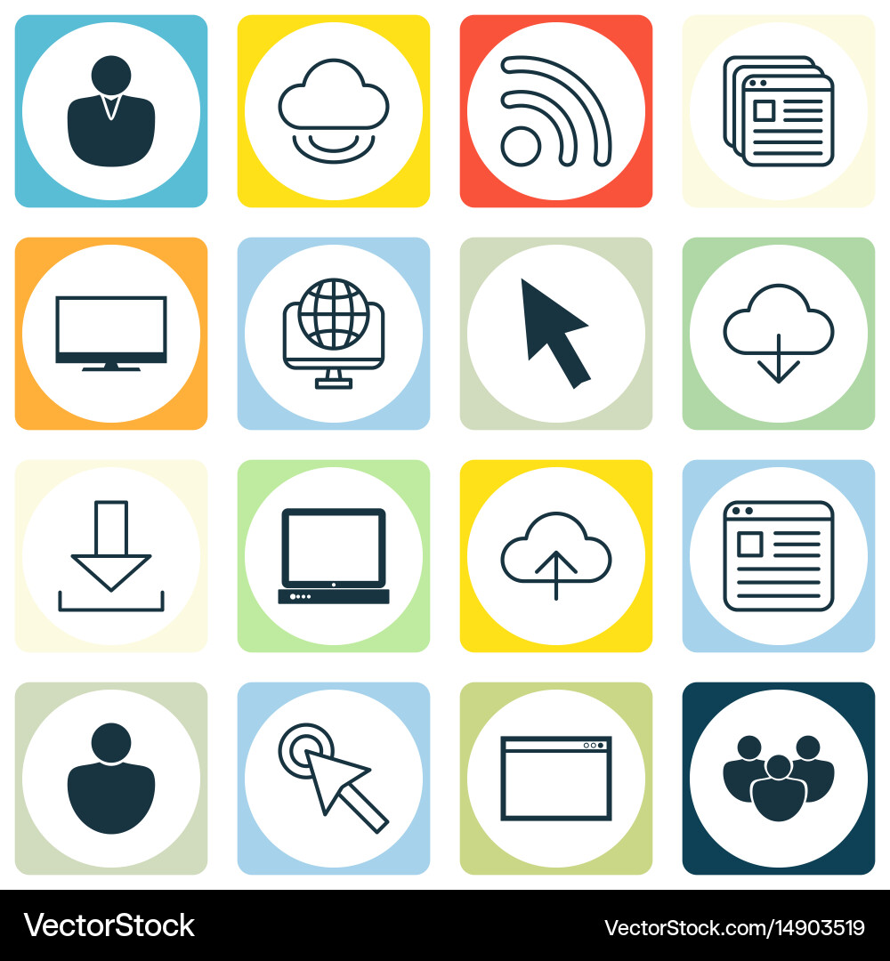 Set of 16 world wide web icons includes login vector image