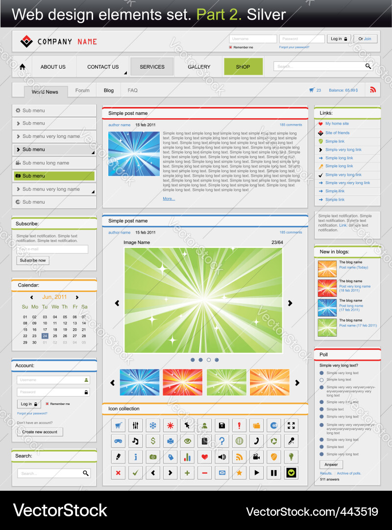 Web UI Elements - Silver Theme vector image