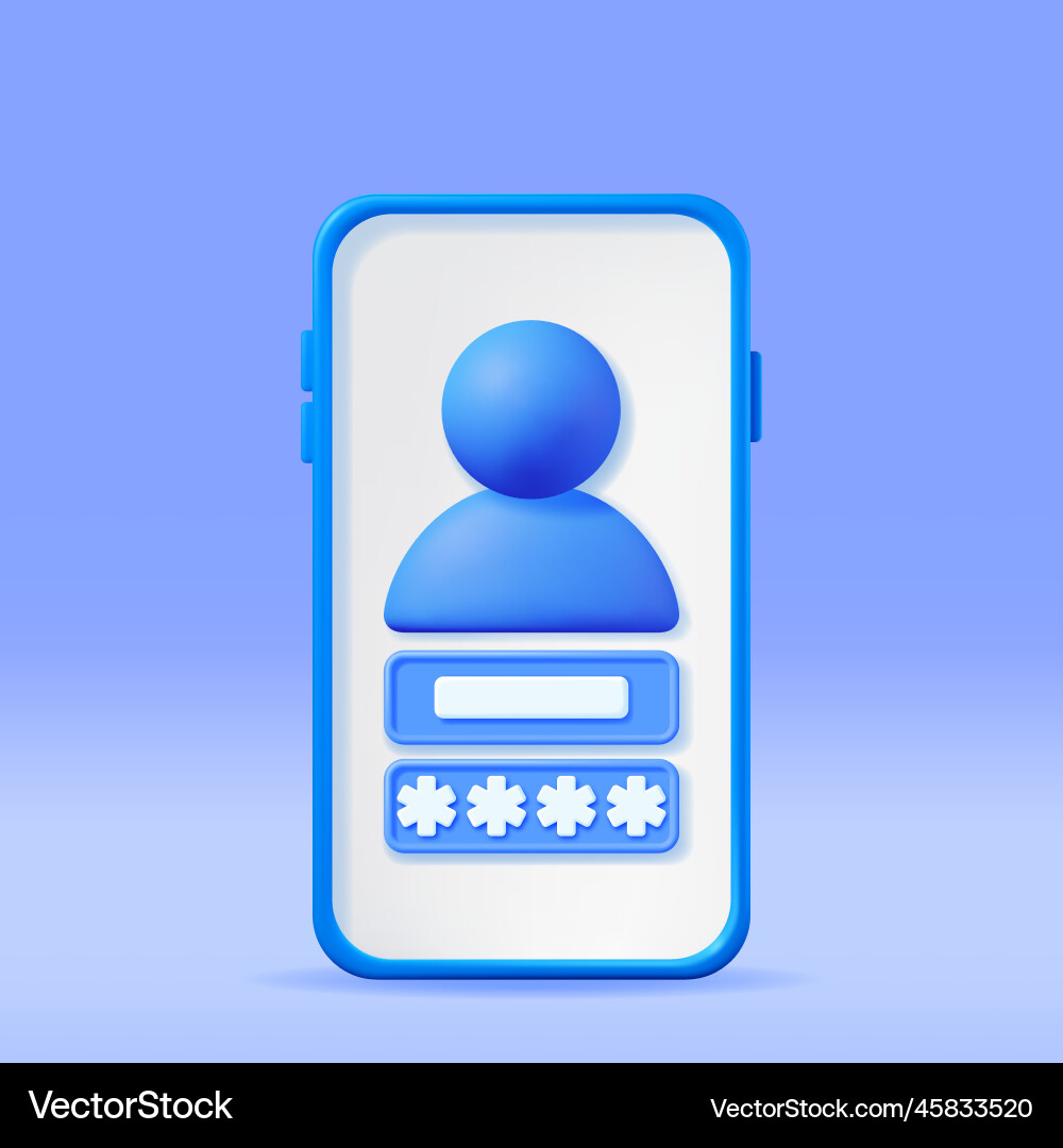 3d user login form page in smartphone 3d user login form page in smartphone vector image