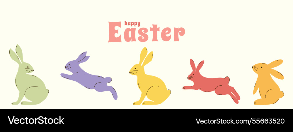 Horizontal banner with easter rabbits Royalty Free Vector