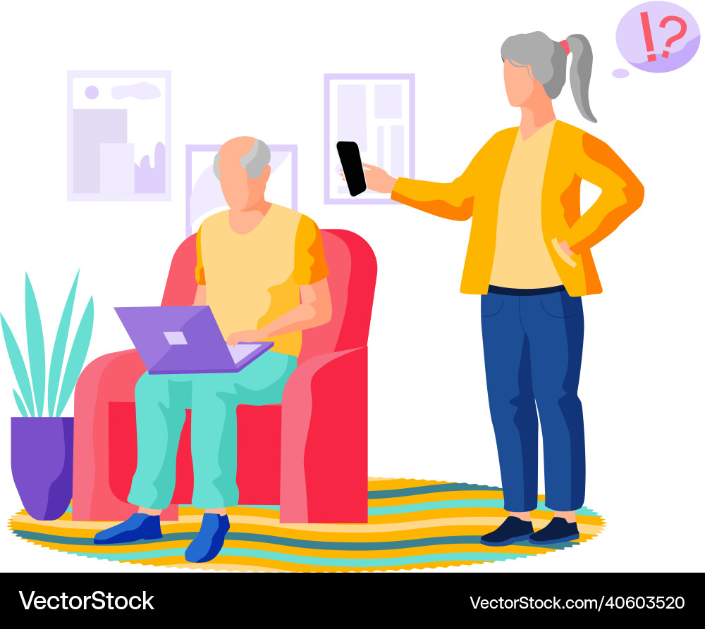 Old people use computer have difficulty Old people use computer have difficulty vector image