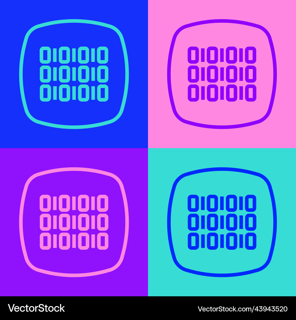 Pop Art Line binäre Code-Symbol isoliert auf der Farbe vektorbild