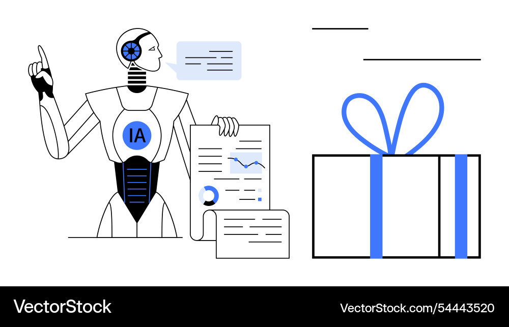 Robot analyzing data while managing files Robot analyzing data while managing files vector image