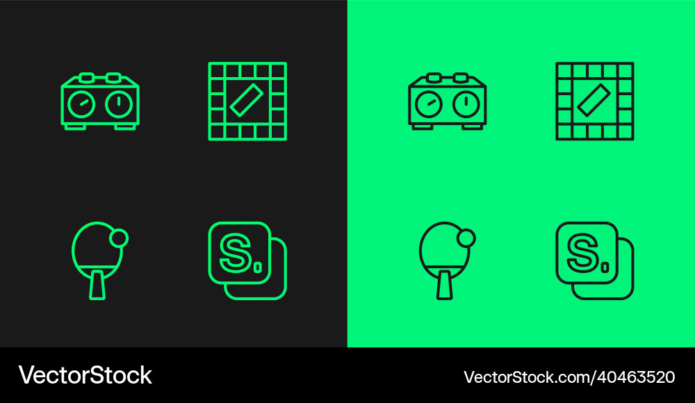 Set line bingo racket time chess clock and board Vector Image