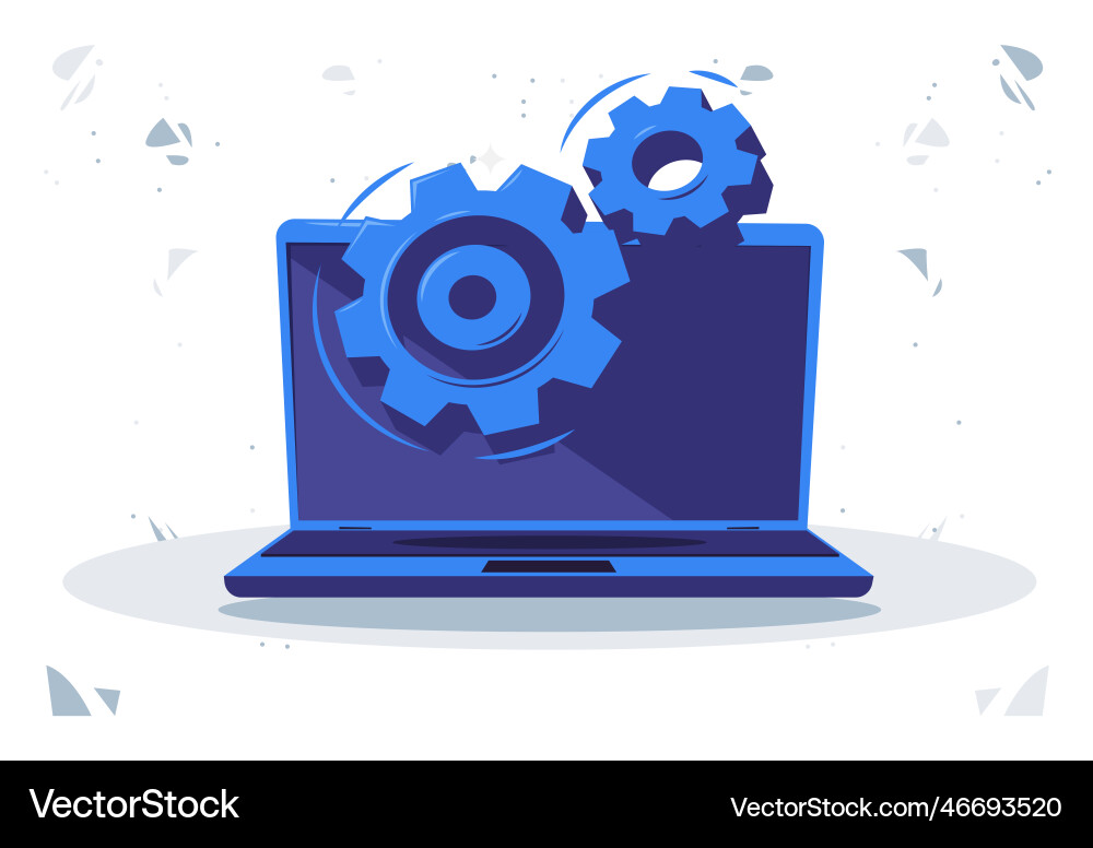 Technical gears on of an open laptop Technical gears on of an open laptop vector image