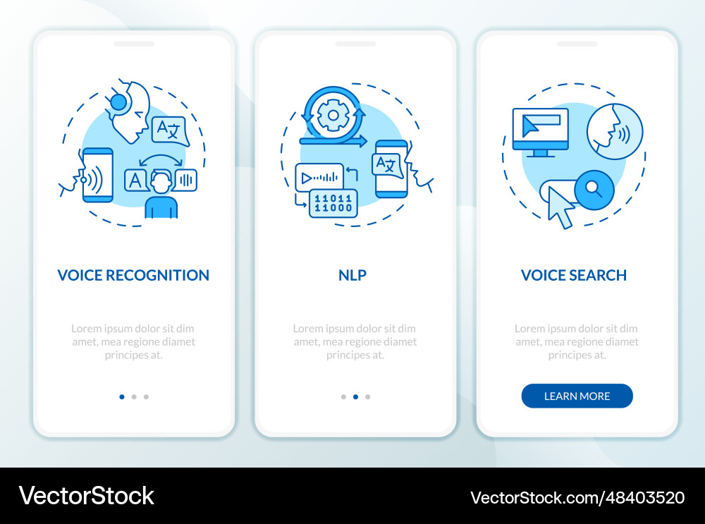 Walkthrough voice assistant with line icons Walkthrough voice assistant with line icons vector image