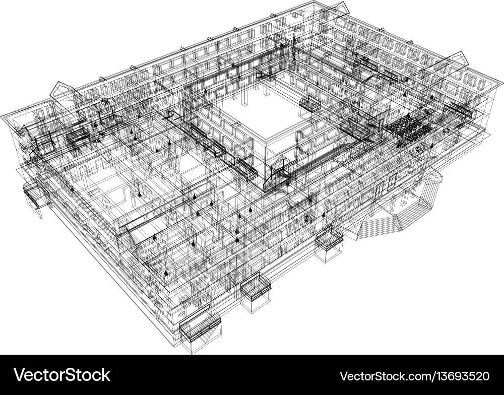 Wireframe Building Blueprint Vector Image