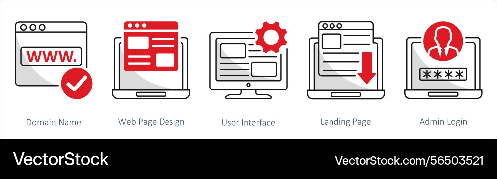 A set of 5 web design icons as domain name Vector Image