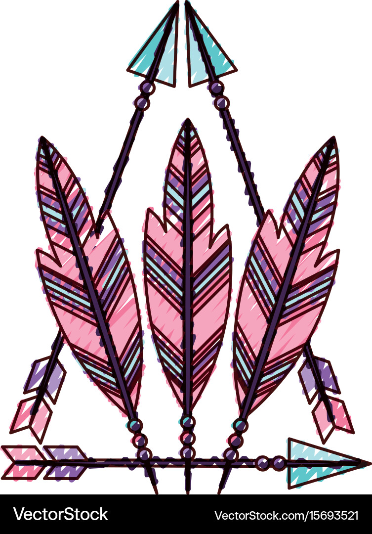 Decorative arrows with feathers boho style vector image