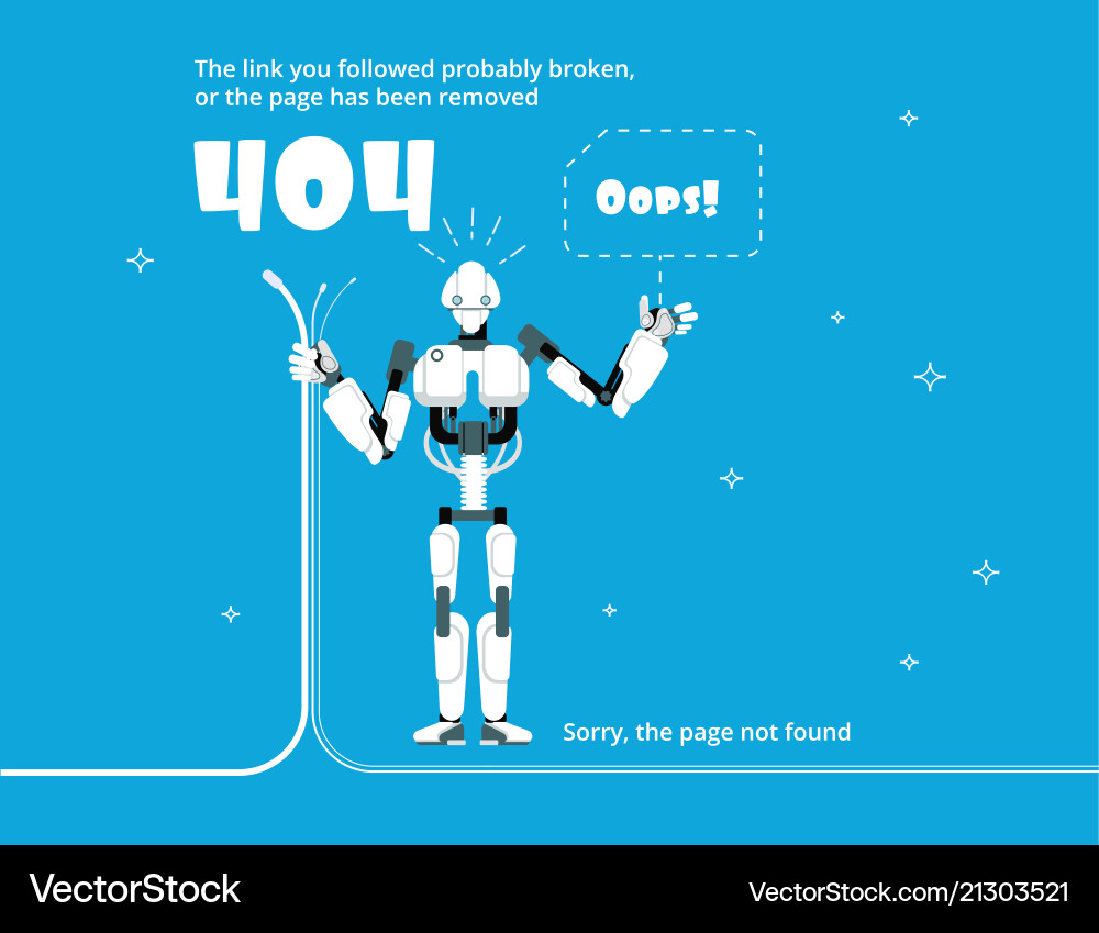 Error 404 theme. Error page illustration. robot error. foundation web.