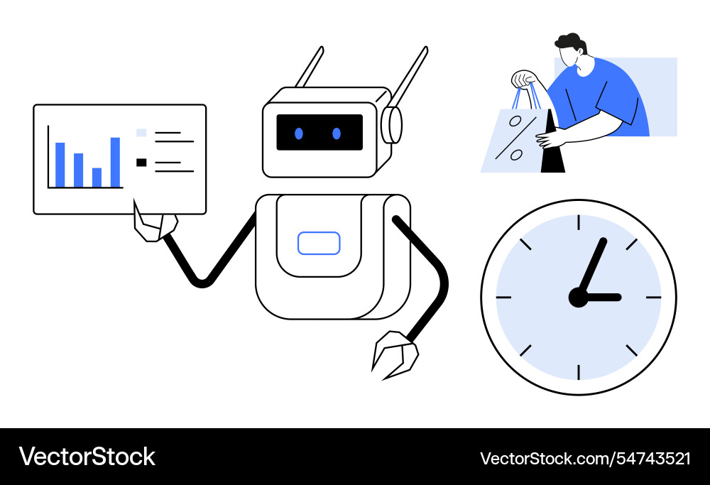 Future-ready automation with a robot showing data vector image