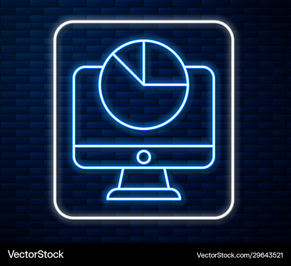 Glowing neon line computer monitor with graph Glowing neon line computer monitor with graph vector image
