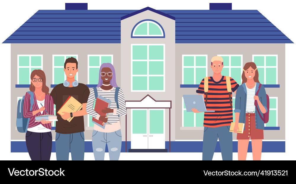 Multinational school pupils near educational Multinational school pupils near educational vector image