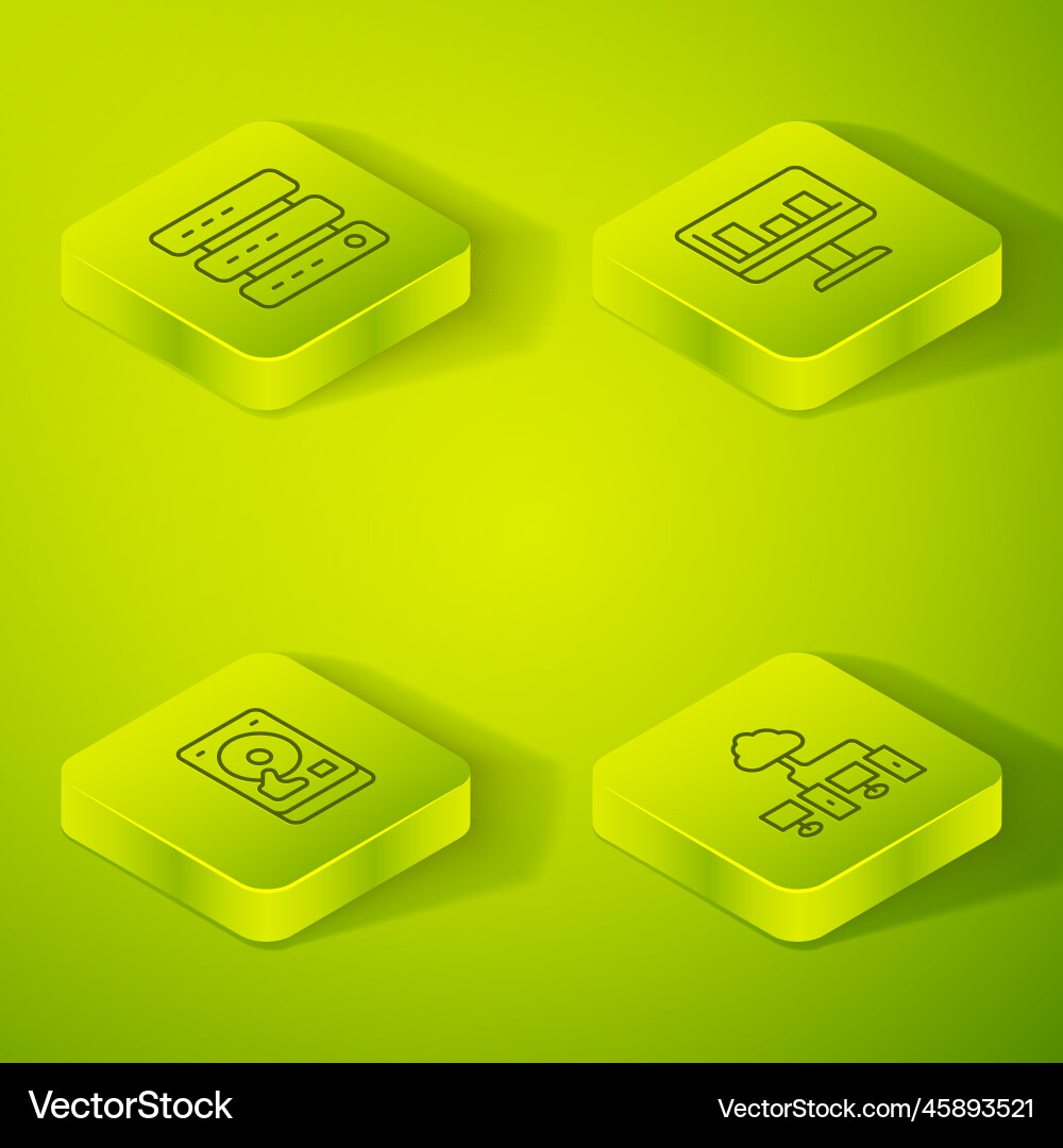 Set isometric line monitor with graph chart hard Set isometric line monitor with graph chart hard vector image