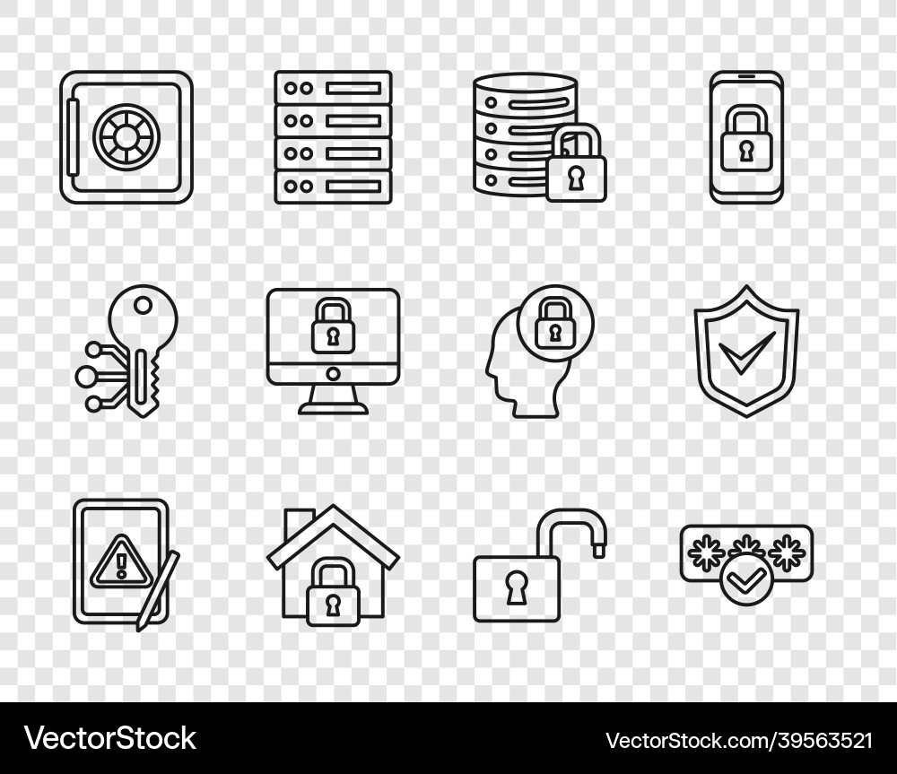 Set line tablet with exclamation mark password vector image