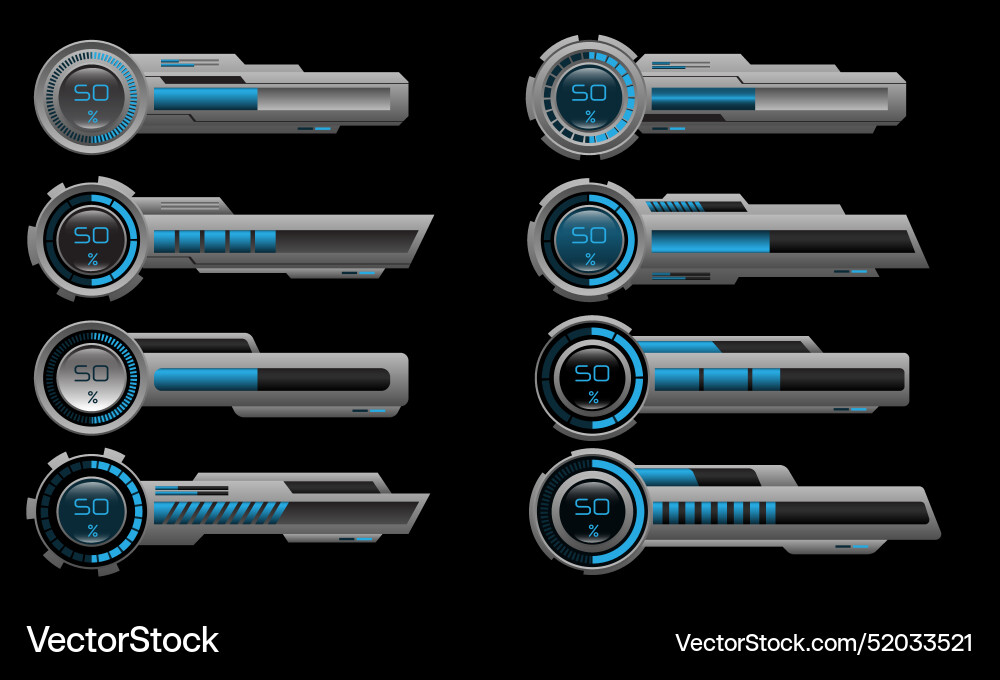 Set of hud modern loading progress bars user Set of hud modern loading progress bars user Vector Image