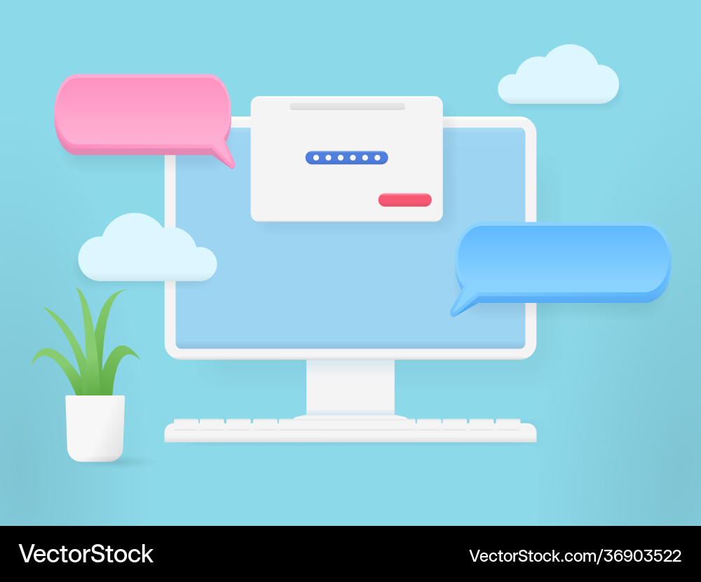 3d computer monitor with bubble chat 3d computer monitor with bubble chat Vector Image