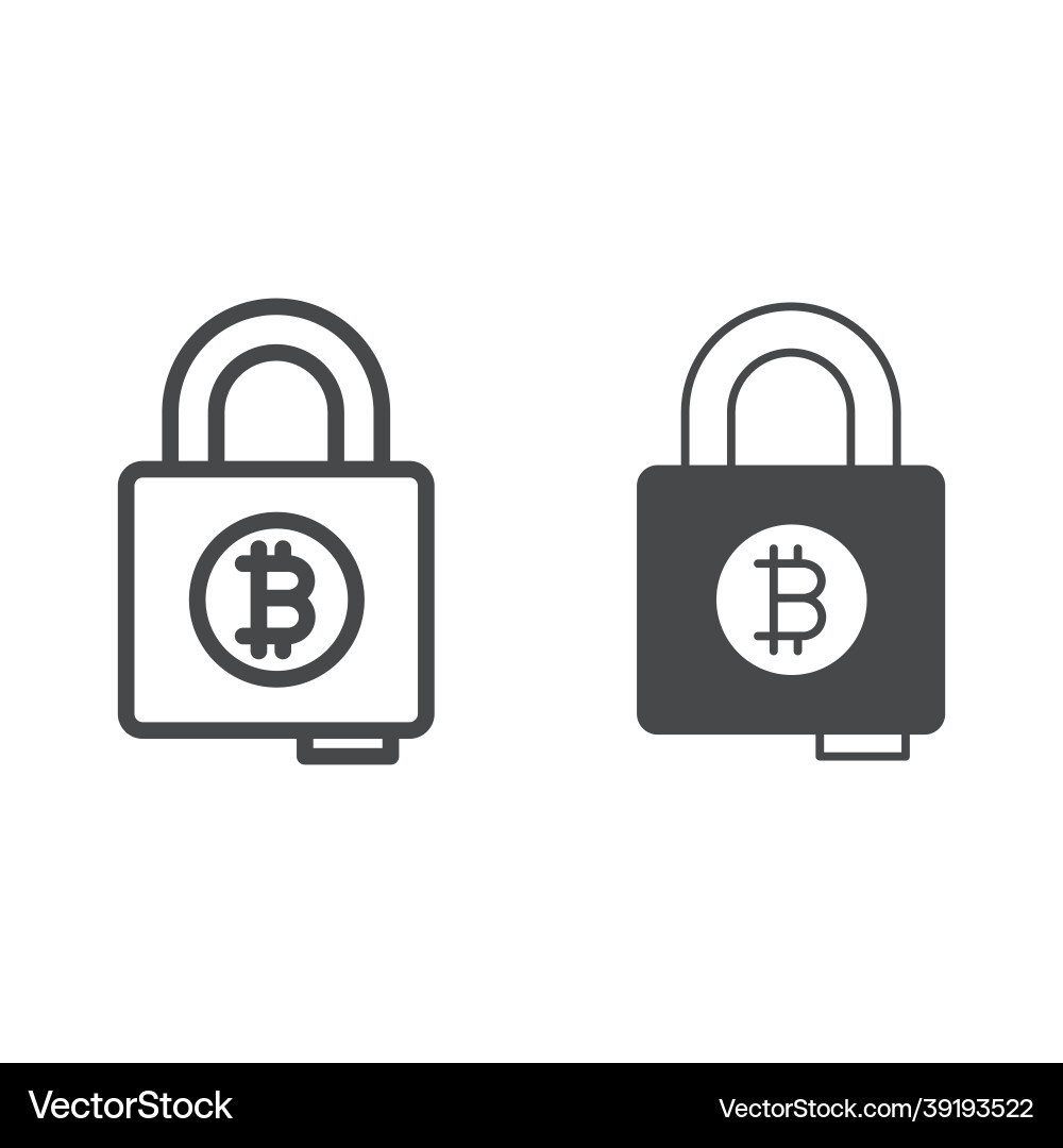 Bitcoin under lock and key line solid icon Vector Image