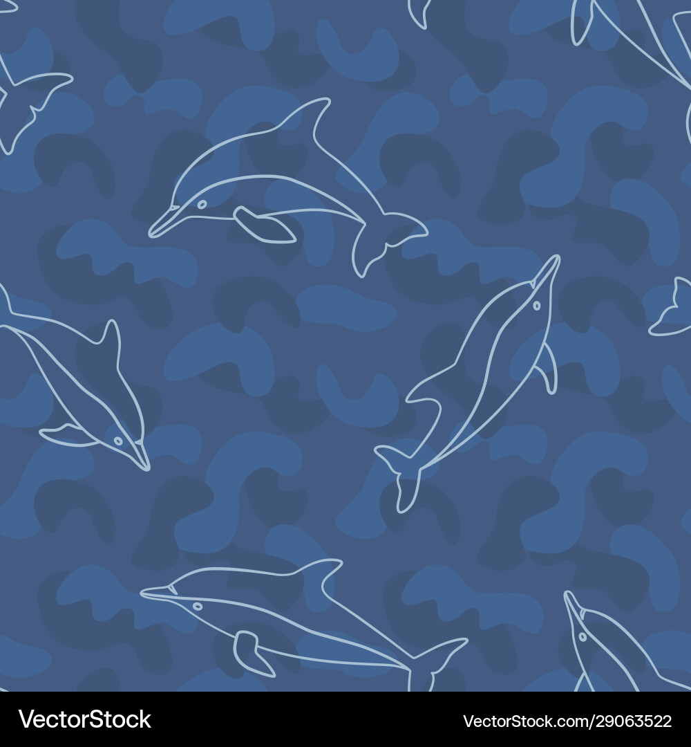 Dolphin seamless pattern in doodle and line style Dolphin seamless pattern in doodle and line style vector image