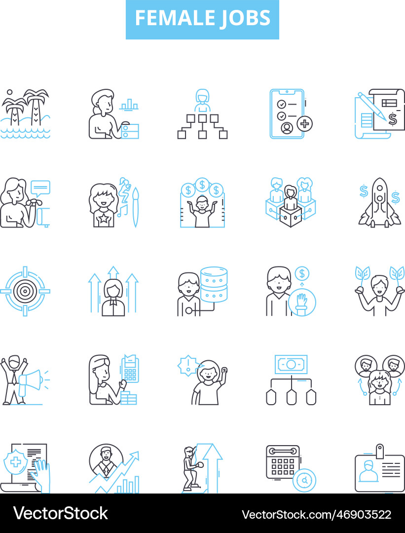 Female jobs line icons set nurse teacher Female jobs line icons set nurse teacher vector image