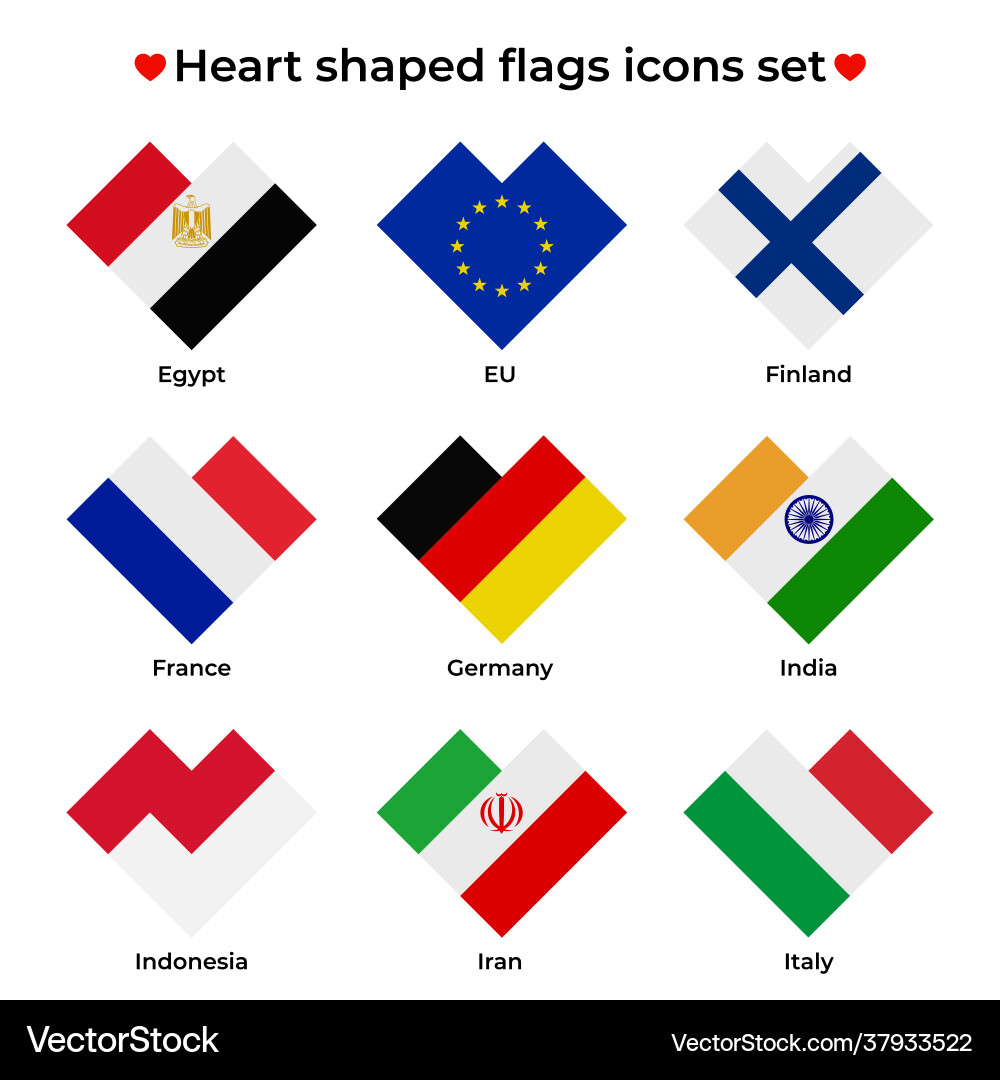 Heart shaped flags icons set flag icon in simple vector image