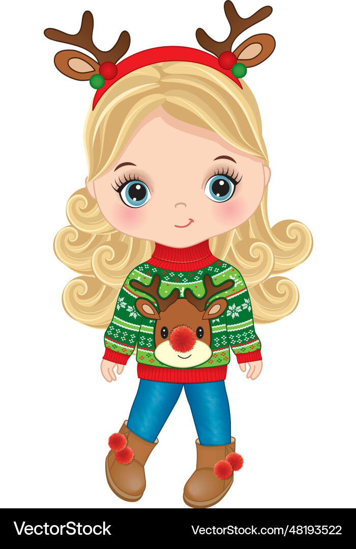 Image of cute girl in christmas sweater Image of cute girl in christmas sweater vector image