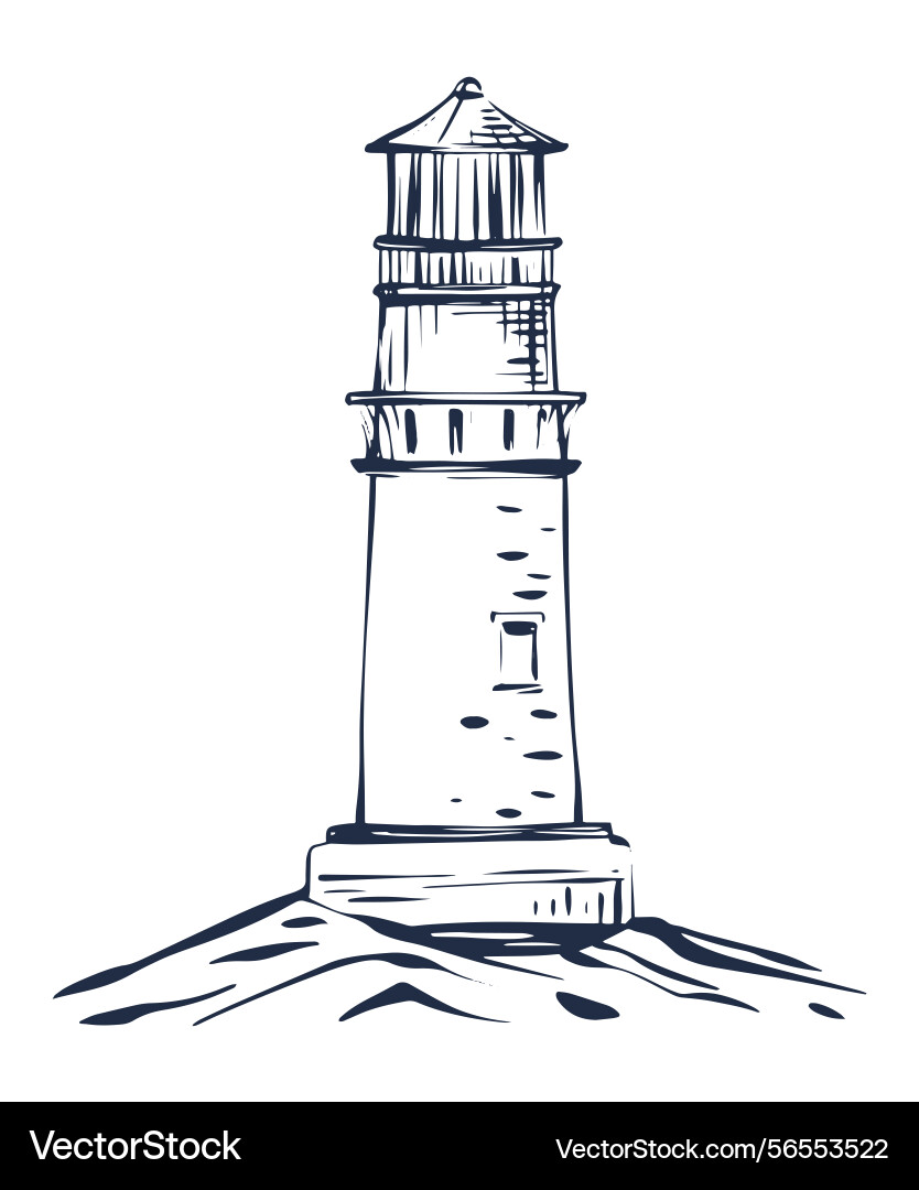 Lighthouse linear on coastline Vector Image