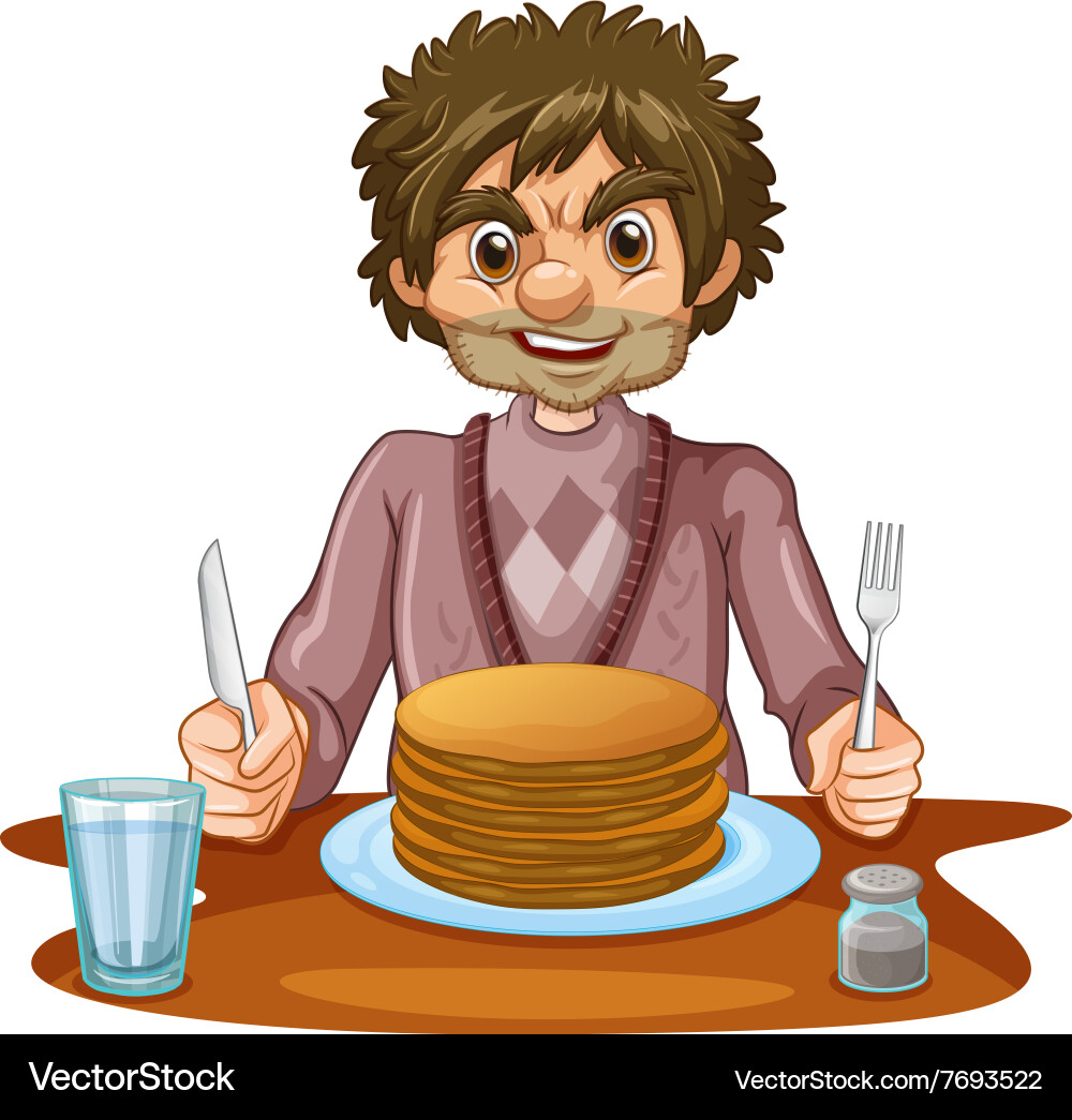 Man eating pancakes for breakfast – Royalty-Free Vector | VectorStock, image size:1000x1045