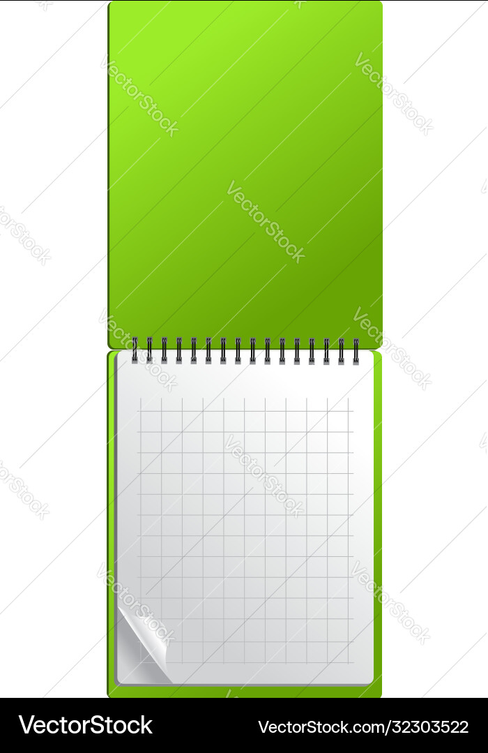 Open green notebook with page curl Open green notebook with page curl vector image