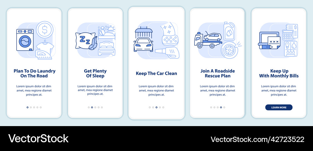 Road trip recommendations light blue onboarding Road trip recommendations light blue onboarding vector image