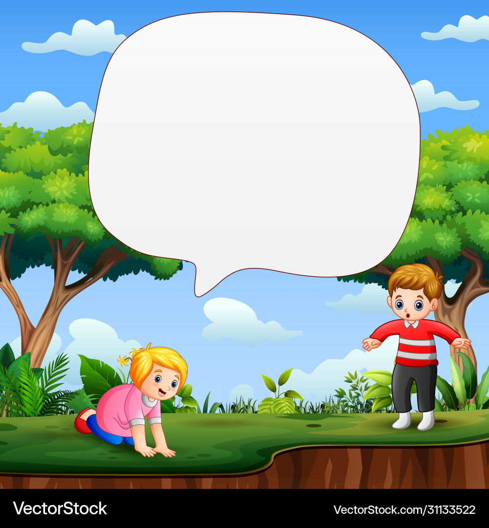 Speech bubble text with children playing on nature Vector Image