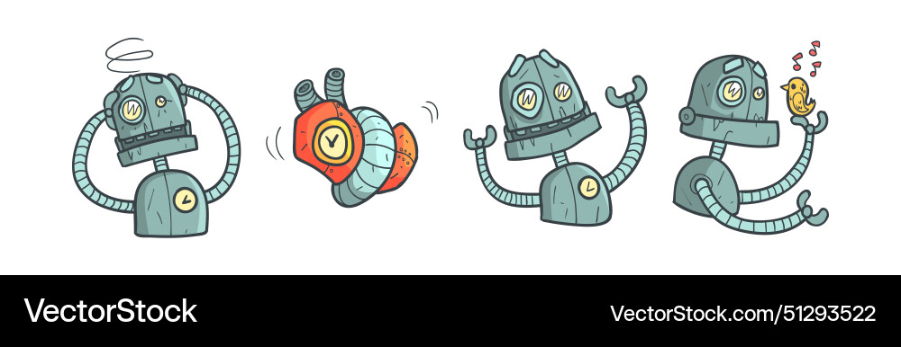 Steampunk robot character in various pose Steampunk robot character in various pose vector image