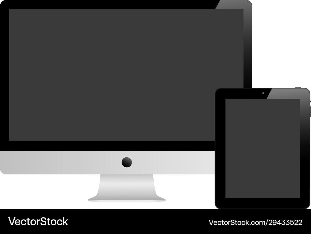 Tablet and desktop computer with black screen Vector Image