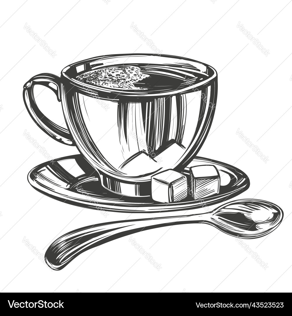 A cup of coffee and sugar isolated on vintage A cup of coffee and sugar isolated on vintage vector image