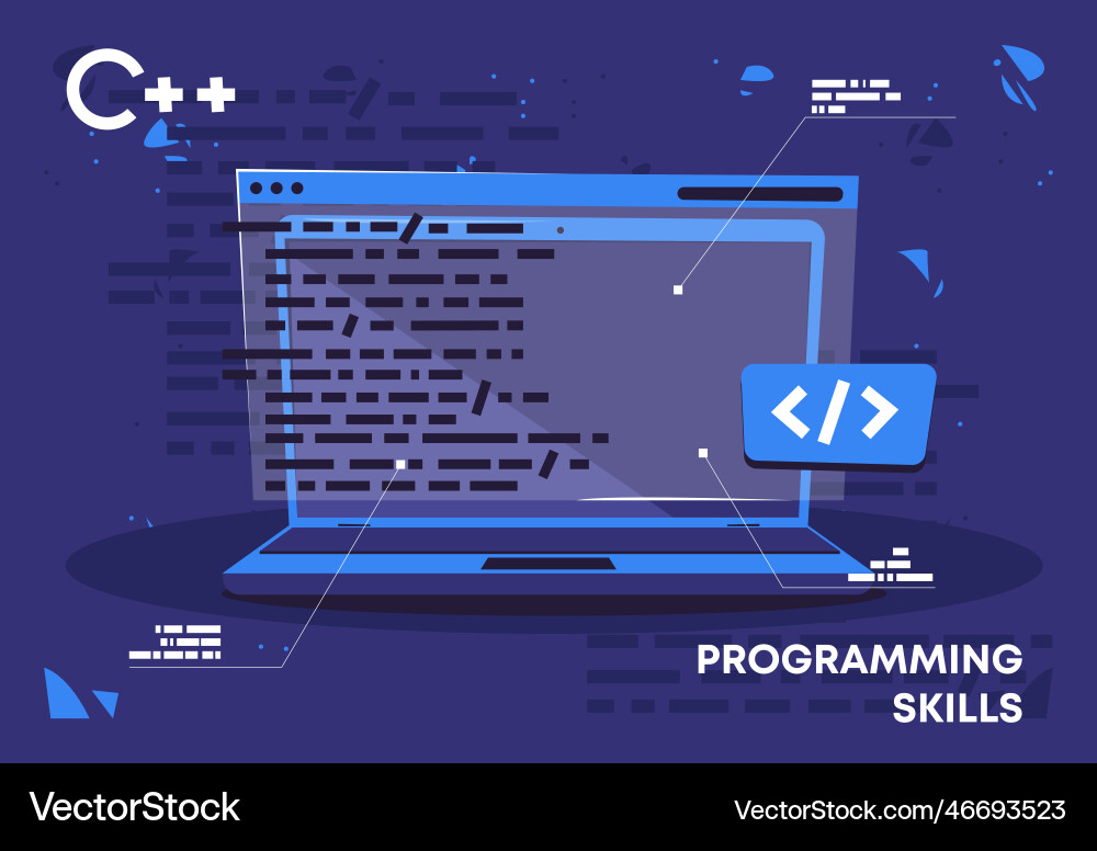 Laptop programming skills languages Laptop programming skills languages vector image