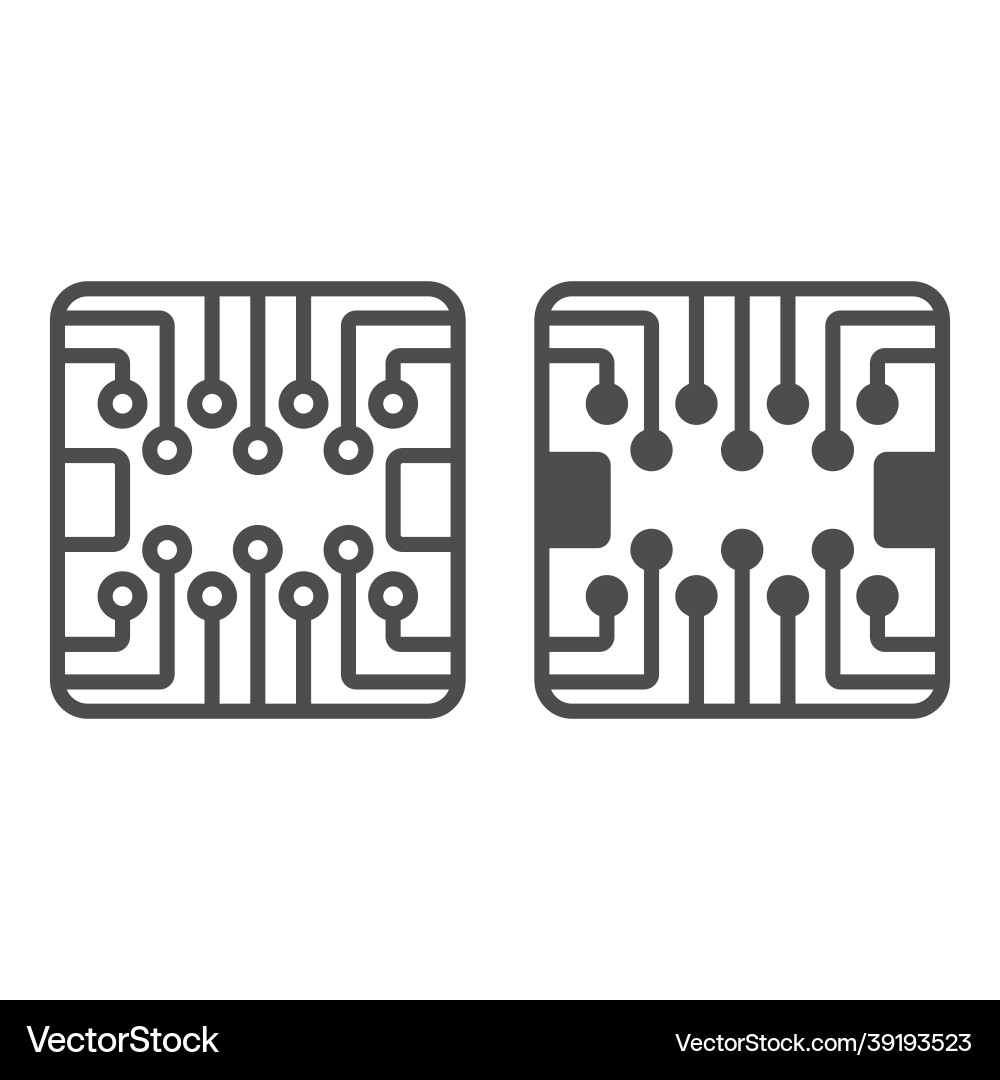 Pcb layout square shape chip line and solid icon Vector Image