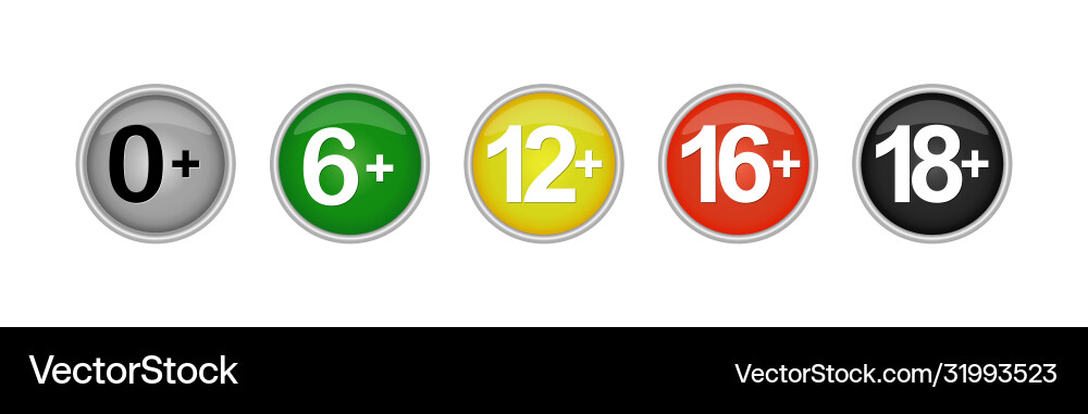 Set color buttons with age restrictions Set color buttons with age restrictions vector image