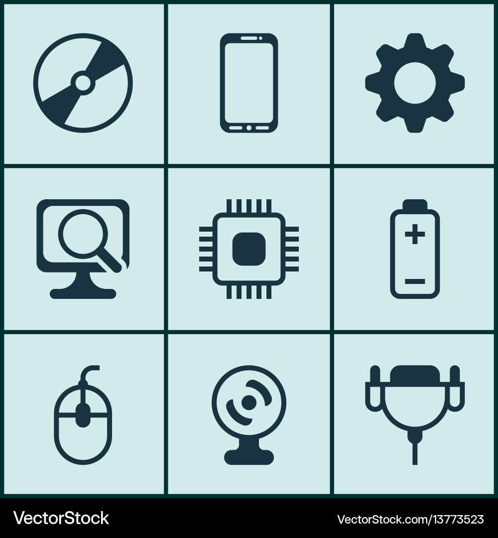 Set of 9 computer hardware icons includes web Set of 9 computer hardware icons includes web vector image