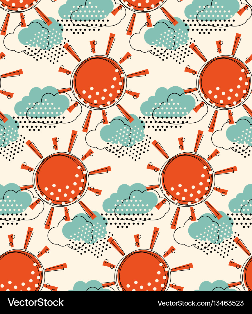 Sun with clouds seamless pattern vector image