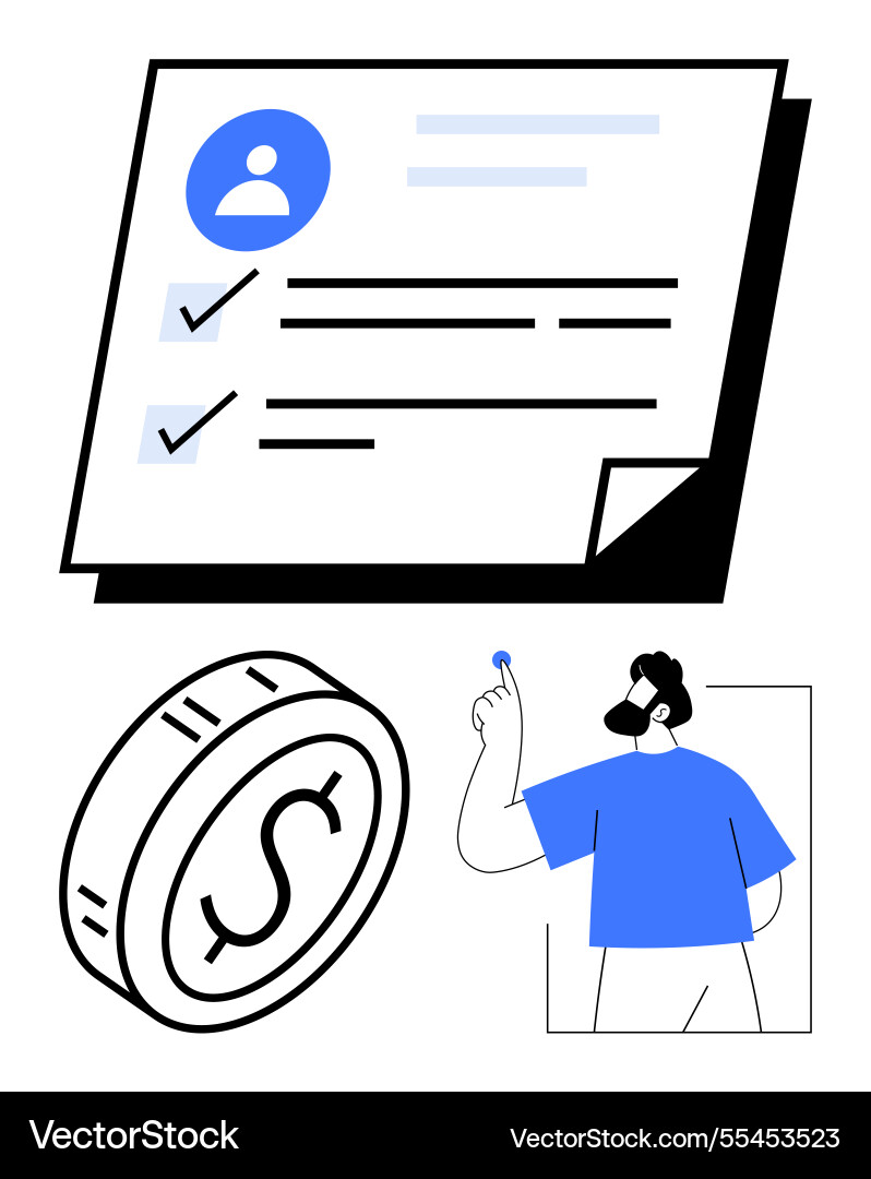 Task checklist with user profile money coin Task checklist with user profile money coin vector image