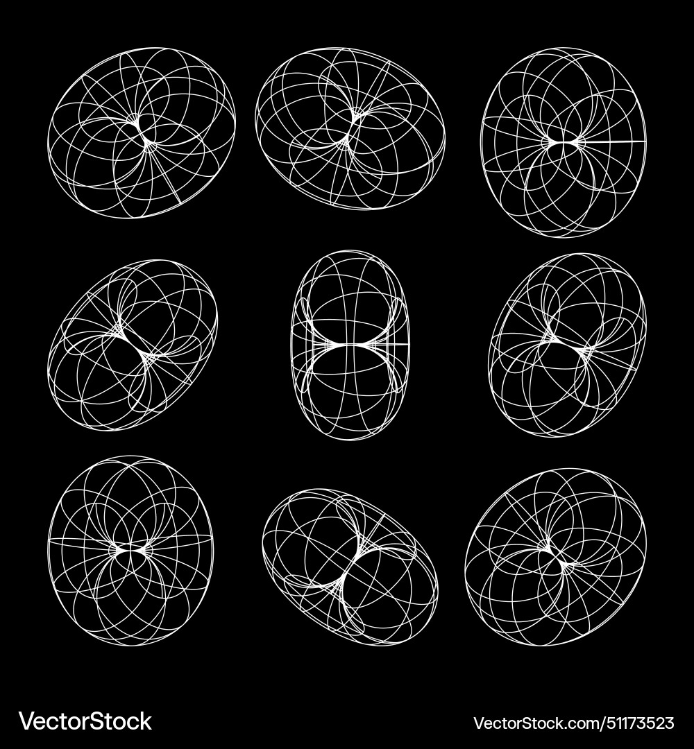 Wireframe shapes lined torus perspective mesh Wireframe shapes lined torus perspective mesh vector image