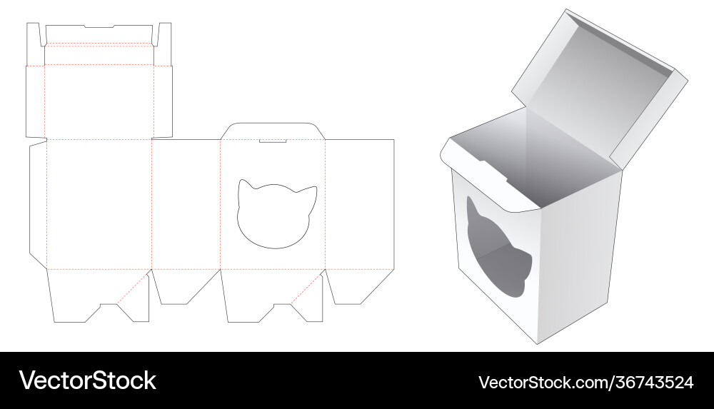 Auto lock rectangular box with cat shaped window Vector Image