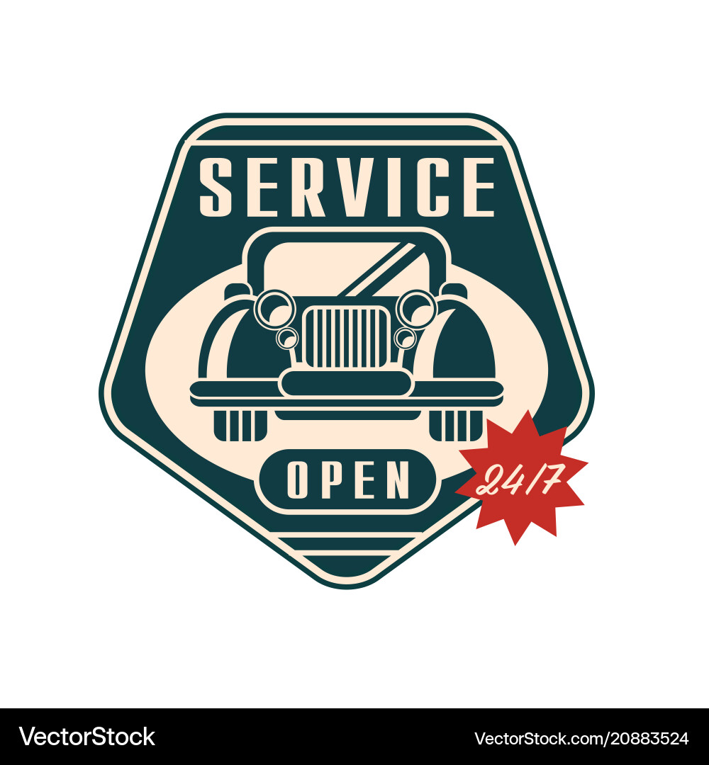 Car service logo open 24 7 auto repair vintage Car service logo open 24 7 auto repair vintage vector image